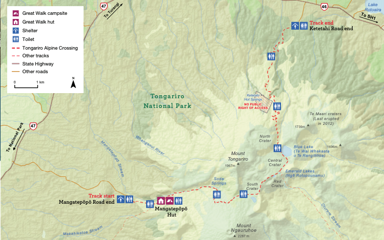 Tongariro Alpine Crossing Hiking Map