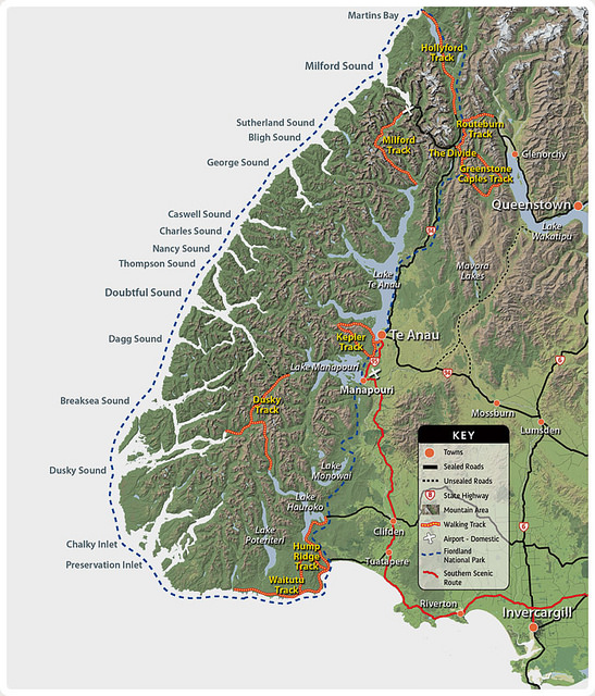 Location map Fiordland National Park