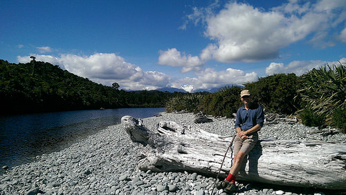 Gillespies beach michael with log