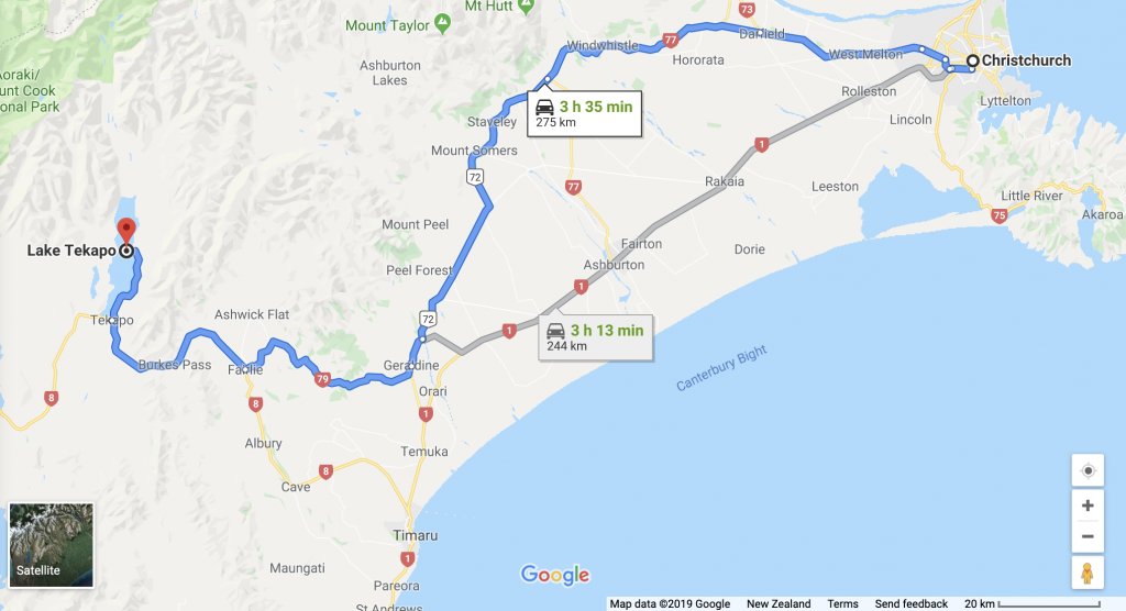 Routes to Lake Tekapo