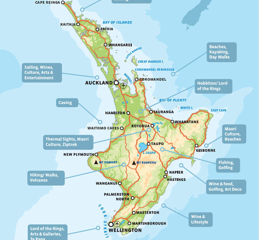 north island with new zealand map